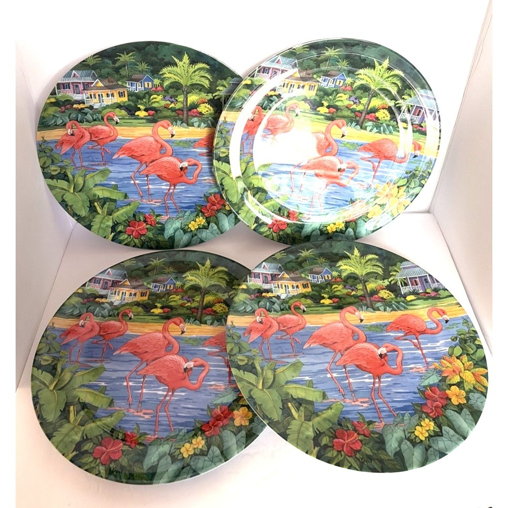 Sakura Evolution Melamine Dinner Plates Flamingo Set of 4 90789 Summer Florida